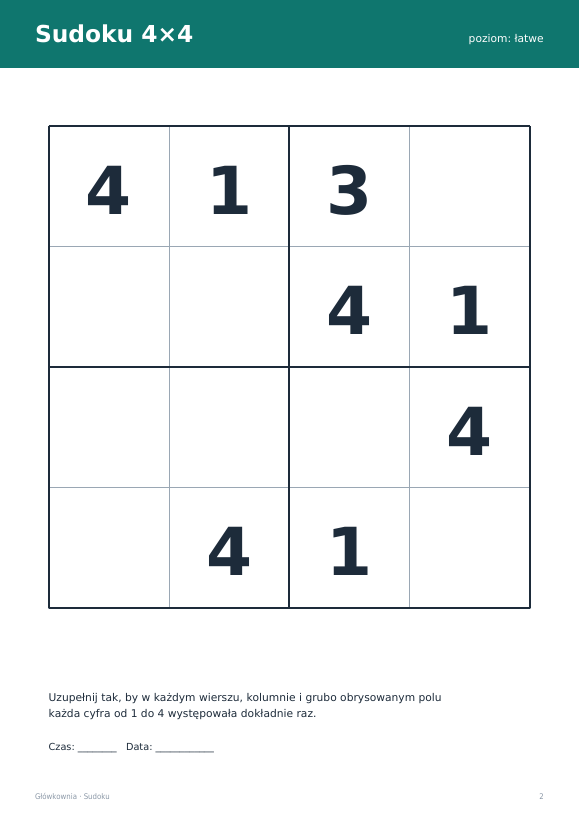 Sudoku do druku, zestaw 4