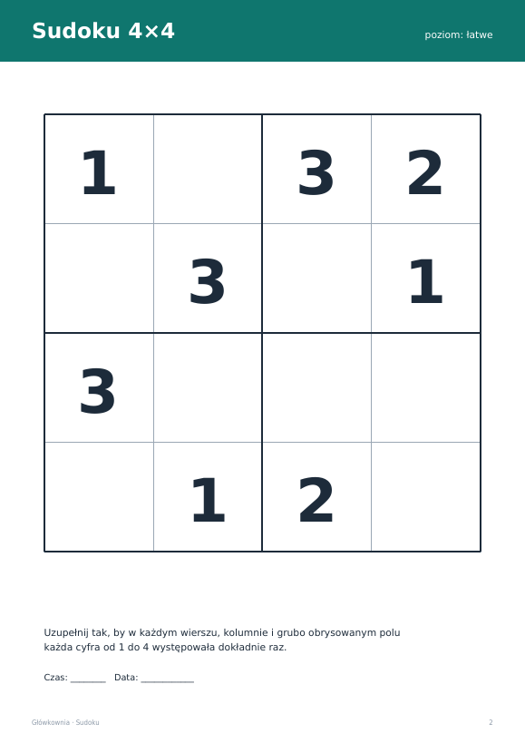 Sudoku do druku, zestaw 6